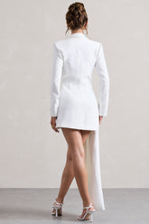 White Tailored Blazer Mini Dress With Asymmetric Hem